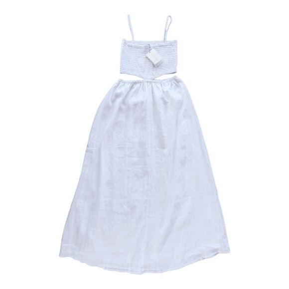 Faithfull the Brand Linen Smocked Tayari Midi Beachy Dress Women's 8 White NWT - Picture 8 of 16